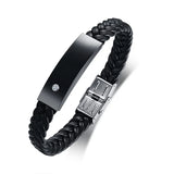 Men's Stainless Steel Leather Rhinestone Bangle Personalized Bracelet