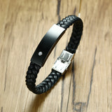 Men's Stainless Steel Leather Rhinestone Bangle Personalized Bracelet
