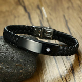 Men's Stainless Steel Leather Rhinestone Bangle Personalized Bracelet