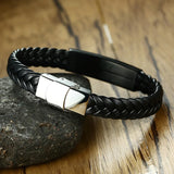 Men's Stainless Steel Leather Rhinestone Bangle Personalized Bracelet