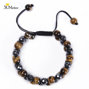Matte Tiger Eye Stone Bracelet Hematite Beads Magnetic Therapy