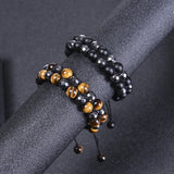Matte Tiger Eye Stone Bracelet Hematite Beads Magnetic Therapy