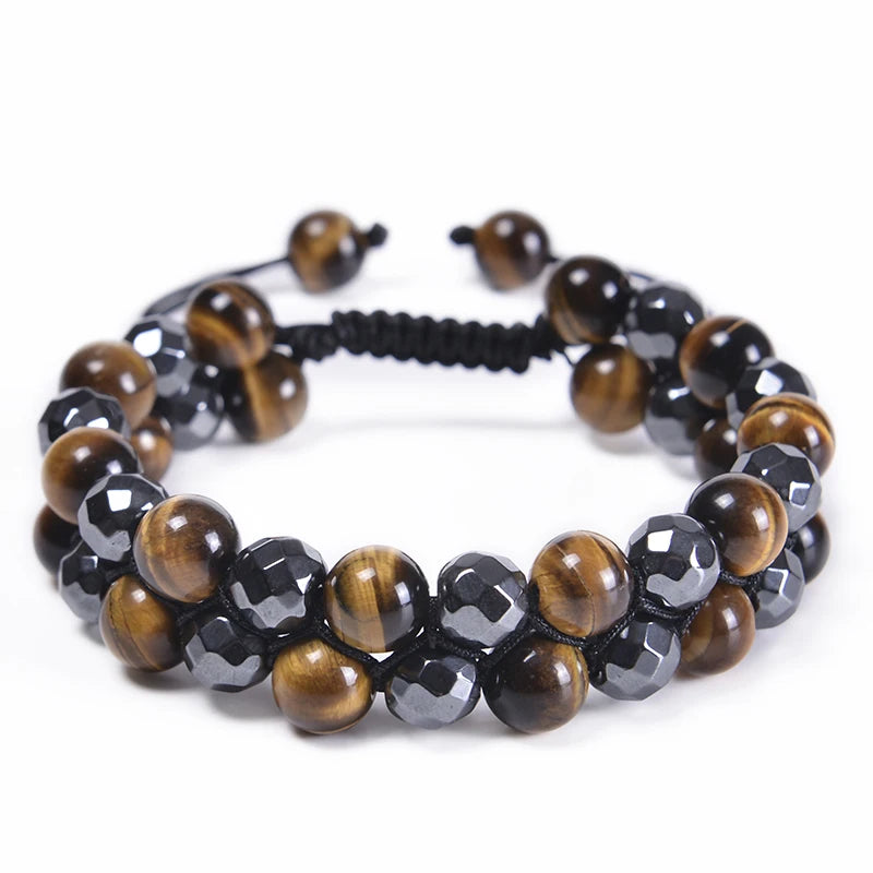 Matte Tiger Eye Stone Bracelet Hematite Beads Magnetic Therapy