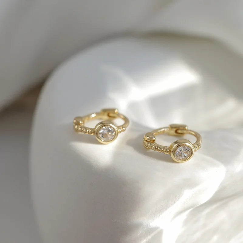 S925 Sterl. Silver Zircon Round Earrings, Cold Wind Hoop Earrings