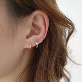 S925 Sterl. Silver Zircon Round Earrings, Cold Wind Hoop Earrings