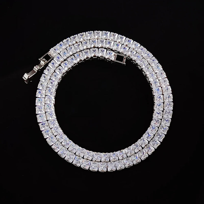 Square 4mm CZ Chain Hip Hop Silver Tennis Necklace for Women