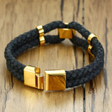 Double-layer Leather Logo Bracelet for Men