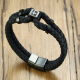 Double-layer Leather Logo Bracelet for Men