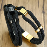 Double-layer Leather Logo Bracelet for Men