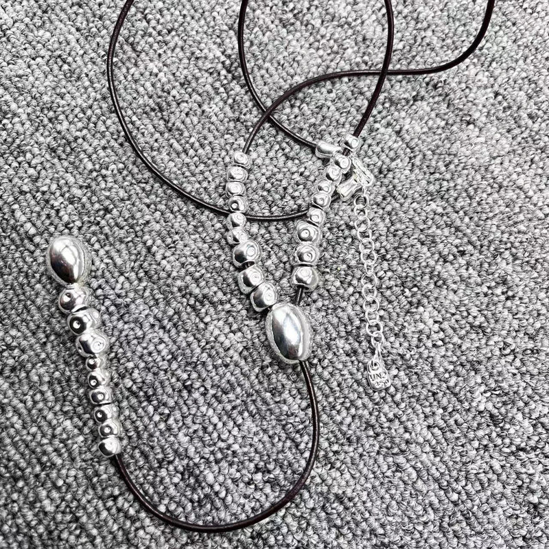 U Node 50 Electroplated 925 Silver Beads Rope Necklace Jewelry