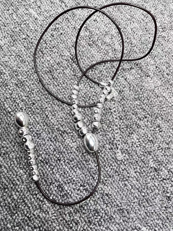 Electroplated 925 Silver Beads Rope Necklace Jewelry