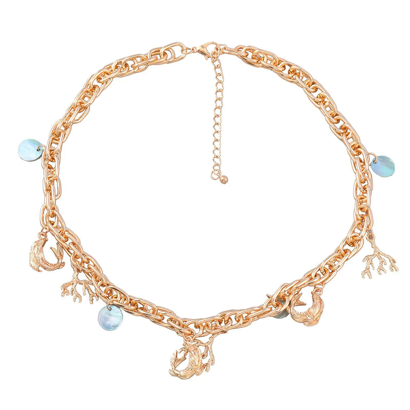 Metal Fish Link Necklace Set for Women Lady Maxi Chokers Boho Collar Jewelry