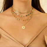 925 Silver Rainbow CZ Colorful Dots Choker Necklace