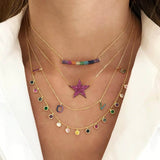 925 Silver Rainbow CZ Colorful Dots Choker Necklace