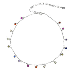 925 Silver Rainbow CZ Colorful Dots Choker Necklace