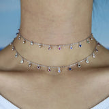 925 Silver Rainbow CZ Colorful Dots Choker Necklace