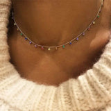 Rainbow CZ Choker Necklace 925 Sterling Charm Jewelry