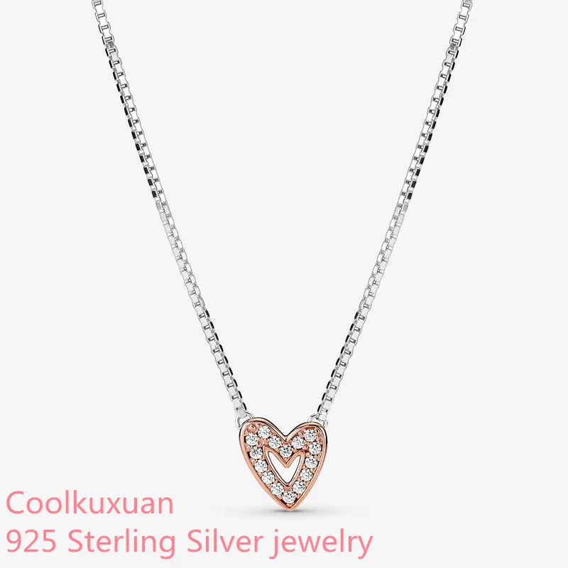 925 Silver Sparkling Freehand Heart Necklace Women Fine Jewelry