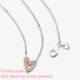 925 Silver Sparkling Freehand Heart Necklace Women Fine Jewelry