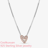 925 Silver Sparkling Freehand Heart Necklace Women Fine Jewelry