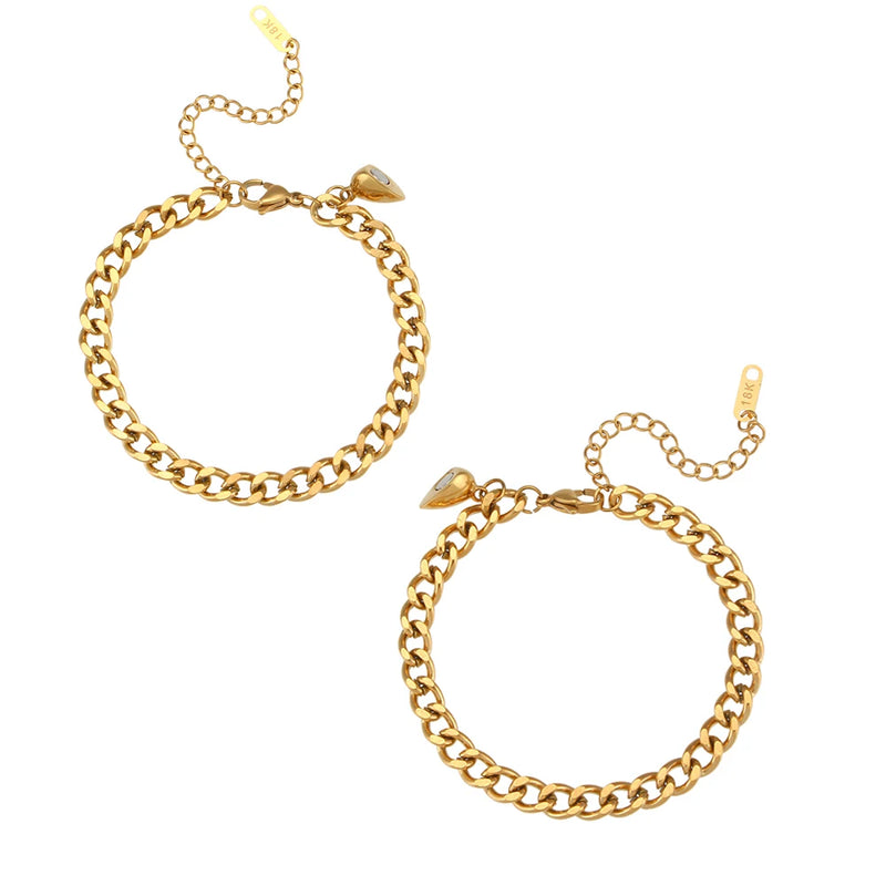 Minimalist Heart Charm Cuban Chain Couple Bracelets