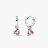 Heart Hoop Earrings 925 Silver Square Round Sparkling Freehand Design