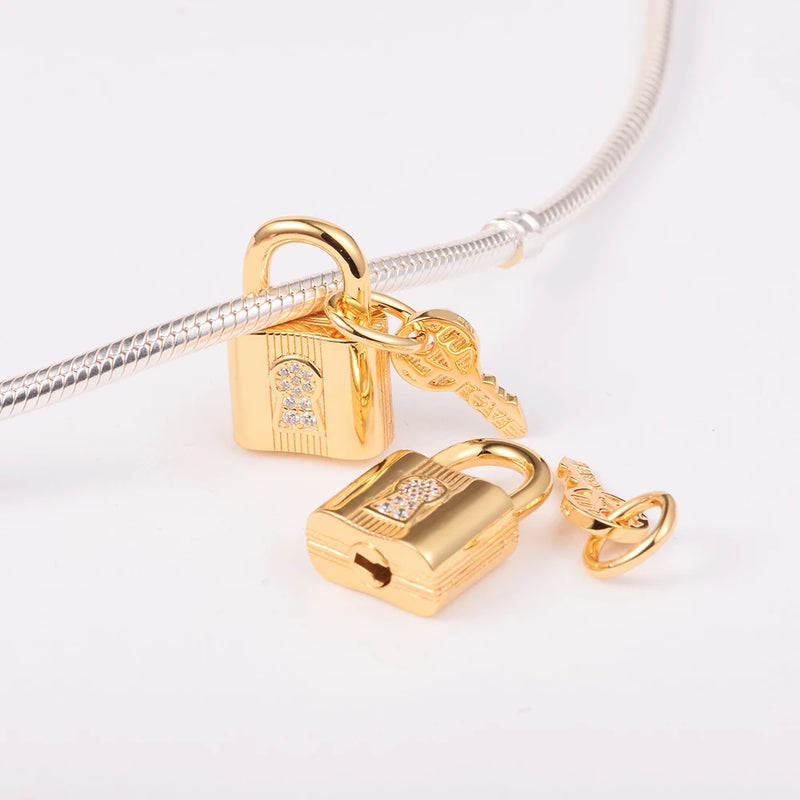 925 Silver Padlock and Key Dangle Charm for Bracelet DIY