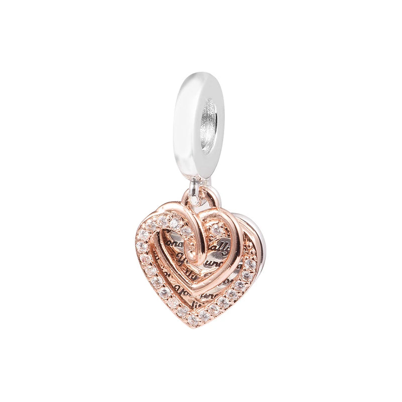 925 Silver Entwined Hearts Dangle Charm for Bracelets