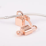 Rose Plated Padlock Key Charm for Europe Bracelets 925 Silver Beads