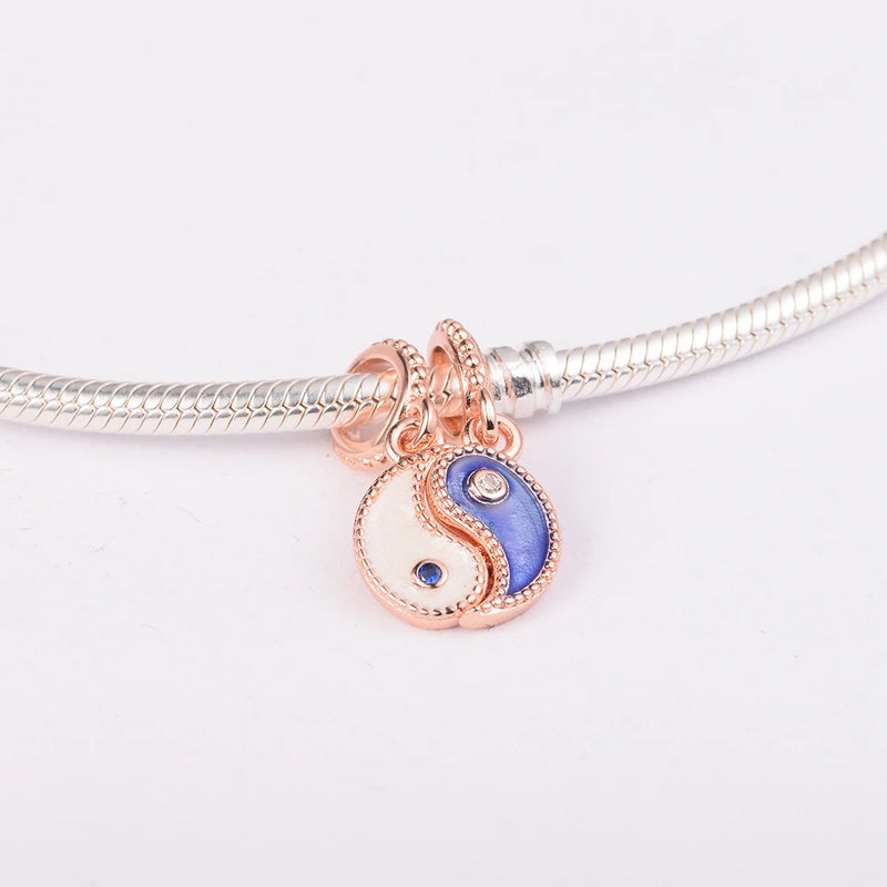 925 Silver Yin & Yang Sparkling Dangle Charm Beads for Jewelry Making