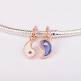 925 Silver Yin & Yang Sparkling Dangle Charm Beads for Jewelry Making