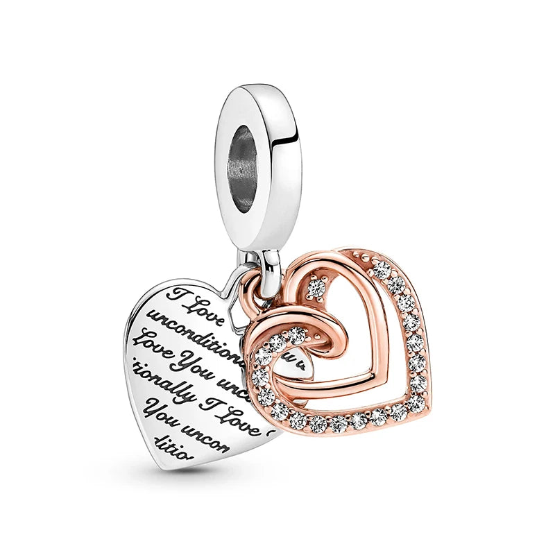925 Silver Hearts Dangle Charm for Bracelet
