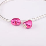 Pink Heart Charm for Europe Bracelet 925 Sterling Silver DIY Beads