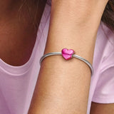 Pink Heart Charm for Europe Bracelet 925 Sterling Silver DIY Beads