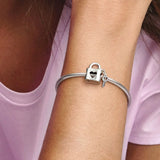 Valentines Gift Padlock & Heart Key Charm 925 Sterling Silver Fits Bracelet