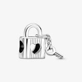 Valentines Gift Padlock & Heart Key Charm 925 Sterling Silver Fits Bracelet