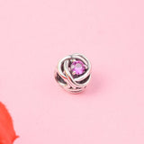 Valentines 925 Silver Pink Eternity Circle Charm Beads