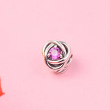 Valentines 925 Silver Pink Eternity Circle Charm Beads