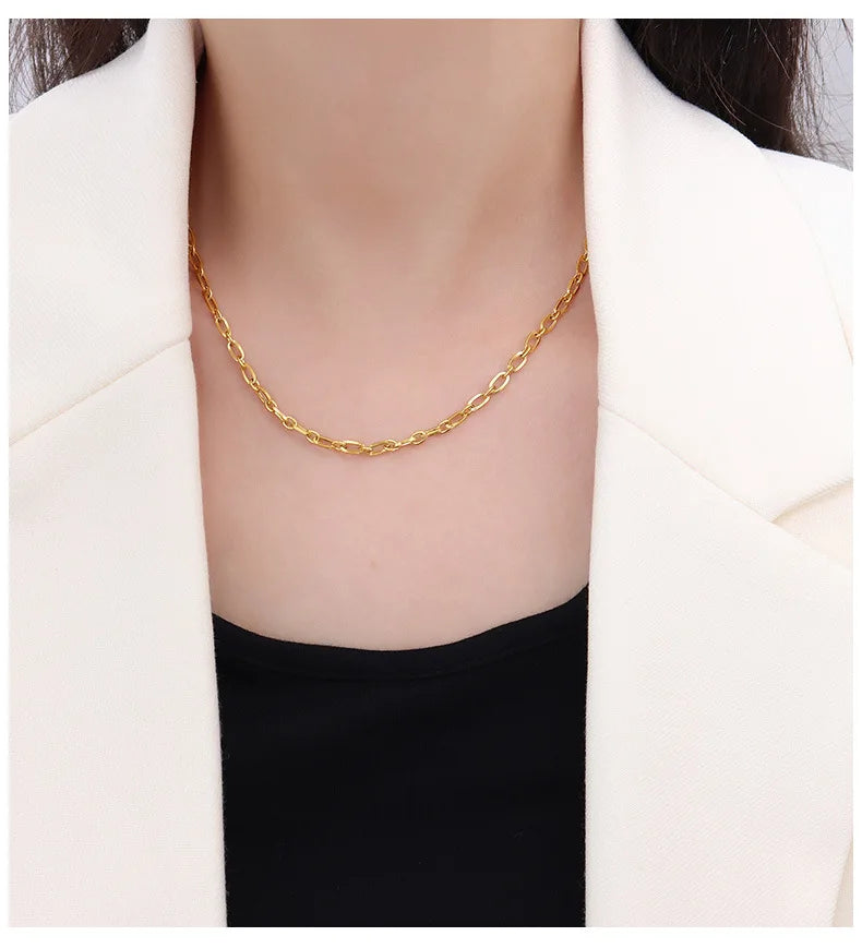 Stainless Steel Cuban Chain Necklace Vintage Tone Solid Metal Necklace