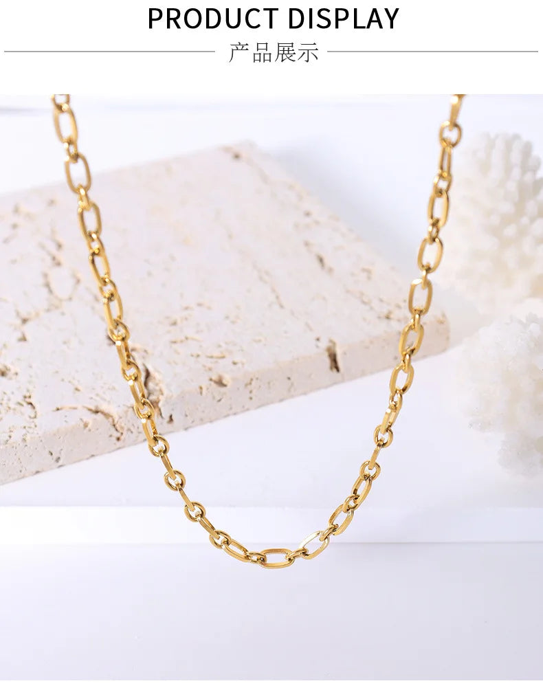 Stainless Steel Cuban Chain Necklace Vintage Tone Solid Metal Necklace