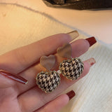 Velvet Houndstooth Earrings Light Temperament Geometric High-end Bear Earrings