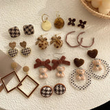 Velvet Houndstooth Earrings Light Temperament Geometric High-end Bear Earrings