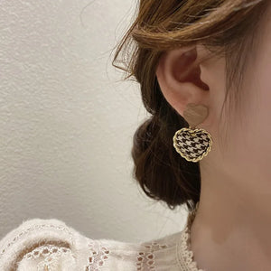 Velvet Houndstooth Earrings Light Temperament Geometric High-end Bear Earrings