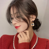 Velvet Houndstooth Earrings Light Temperament Geometric High-end Bear Earrings