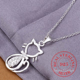 Vintage Crystal Cat Pendant Necklace 925 Sterling Silver