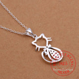 Vintage Crystal Cat Pendant Necklace 925 Sterling Silver
