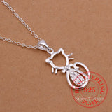 Vintage Crystal Cat Pendant Necklace 925 Sterling Silver