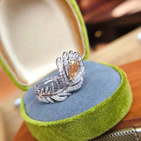 Vintage Yellow Crystal Zircon Feather Wedding Band Ring