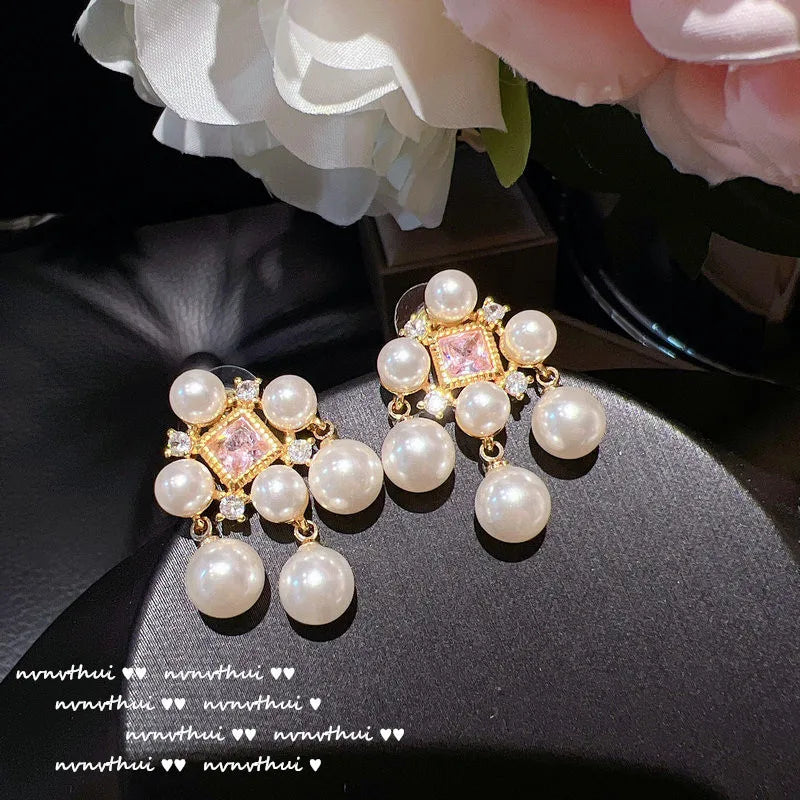 Vintage Baroque Pearl Drop Earrings Round Shape Dangling Bohemia Fine Jewelry
