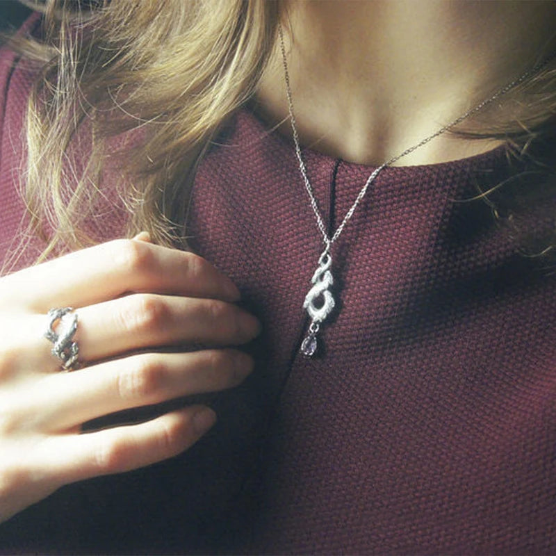Vintage Forest Snake Leaf Necklace For Women - Amethyst Pendant Necklace